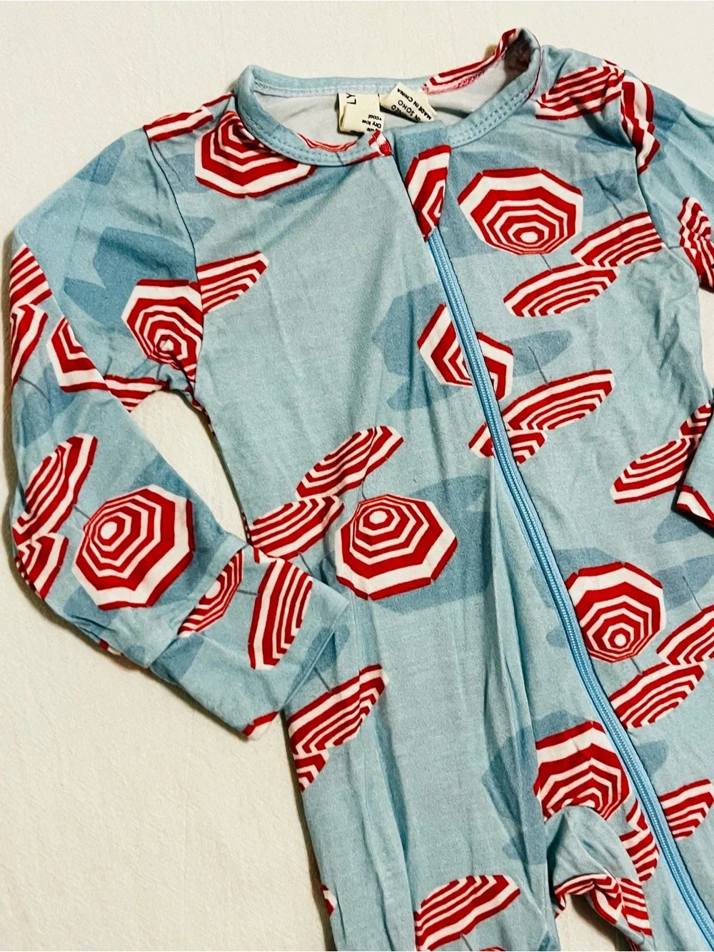 Basically Soho Amalfi Coast Bamboo Zippy Pajamas 12-18m Beach Umbrellas Blue Red